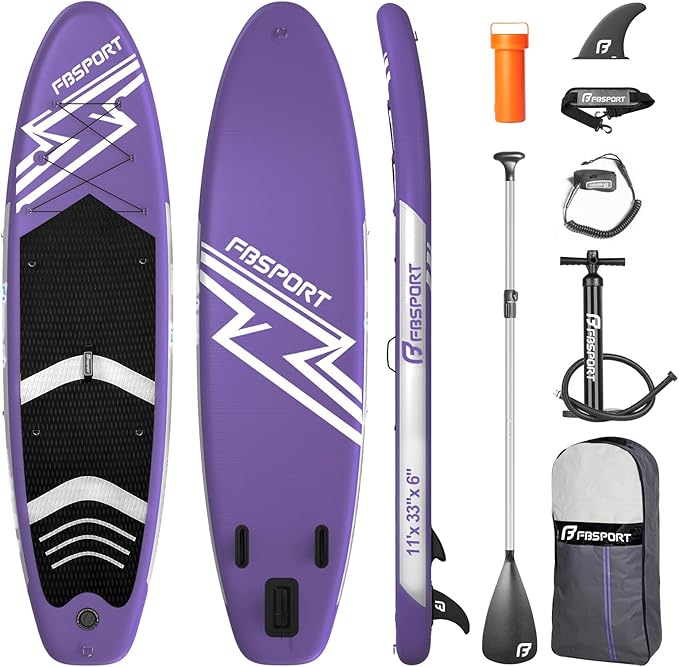 FBSPORT 11' Premium Stand Up Paddle Board, Yoga Board with Durable SUP Accessories & Carry Bag | Wide Stance, Surf Control, Non-Slip Deck, Leash, Paddle and Pump for Youth & Adult-StrideForce Fitness