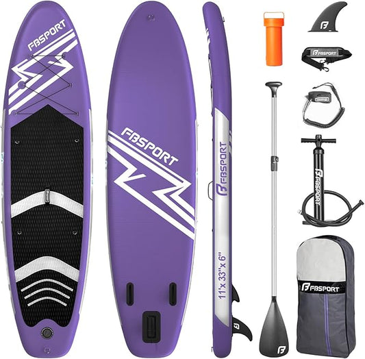 FBSPORT 11' Premium Stand Up Paddle Board, Yoga Board with Durable SUP Accessories & Carry Bag | Wide Stance, Surf Control, Non-Slip Deck, Leash, Paddle and Pump for Youth & Adult-StrideForce Fitness