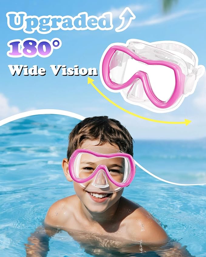 Aegend Kids Swim Mask Goggles, Tempered Glass 180° HD Wide View with Nose Cover-StrideForce Fitness