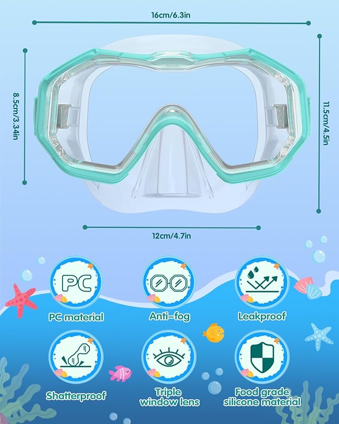 W WSTOO Kids Swim Goggles with Nose Cover,Snorkel Diving Swimming Mask for Youth 5-15,HD 3-Window Wide Vision Anti-Shattered Lens Anti-Fog&Leak-StrideForce Fitness
