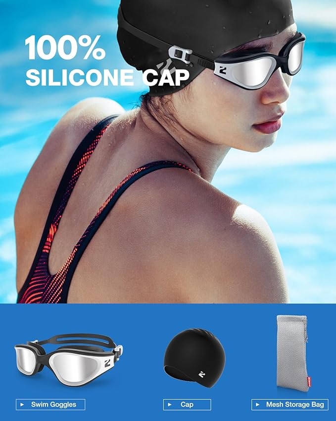 ZIONOR G1 Lite Swim Goggles with Swim Cap Comfortable Anti-fog Swimming Goggles Cap Set for Adult Men Women-StrideForce Fitness