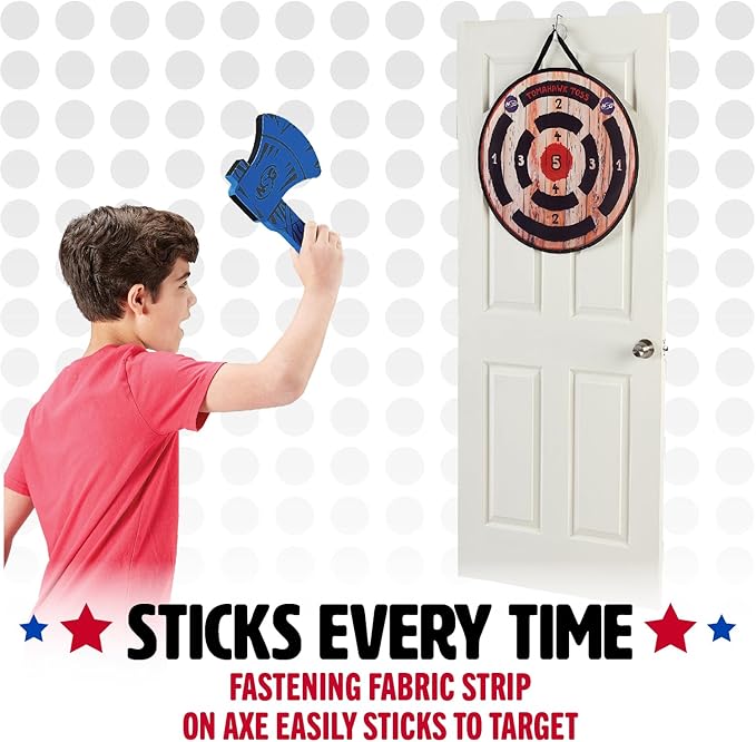 NSG Tomahawk Toss - Foam Axe Throwing Game for Kids - Two Lightweight Axes with Large Easy Stick Target, Wood/Black/red/Blue (JS7000)-StrideForce Fitness