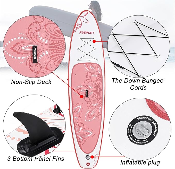 FBSPORT 11' Premium Stand Up Paddle Board, Yoga Board with Durable SUP Accessories & Carry Bag | Wide Stance, Surf Control, Non-Slip Deck, Leash, Paddle and Pump for Youth & Adult-StrideForce Fitness