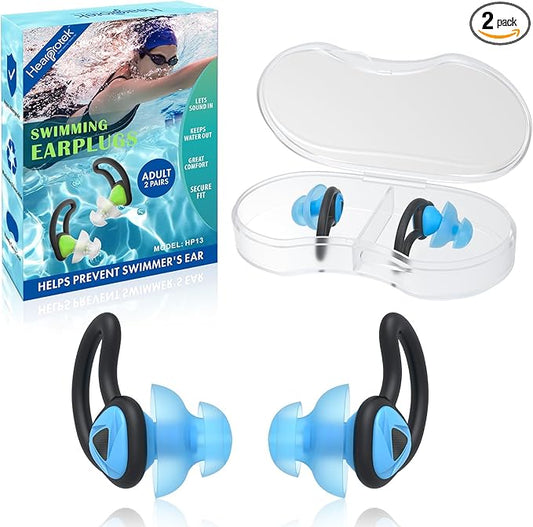 Hearprotek 2 Pairs Swimmer Ear Plugs, Upgraded Custom-fit Water Protection Adult Swimming earplugs for Swimmers Water Pool(Sky Blue)-StrideForce Fitness