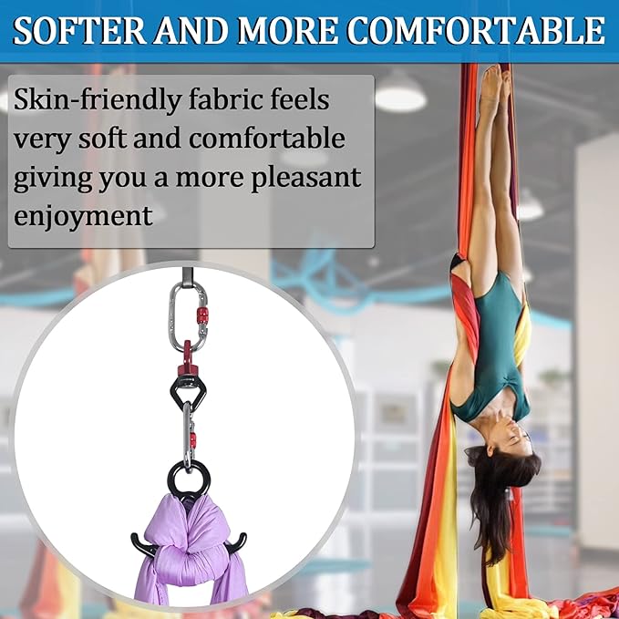 Aerial Yoga Hammock L:5M W:2.8M 5.5 Yards Aerial Pilates Silk Yoga Swing Set with 2000 Ibs Load Include Daisy Chain, Pose Guide-StrideForce Fitness