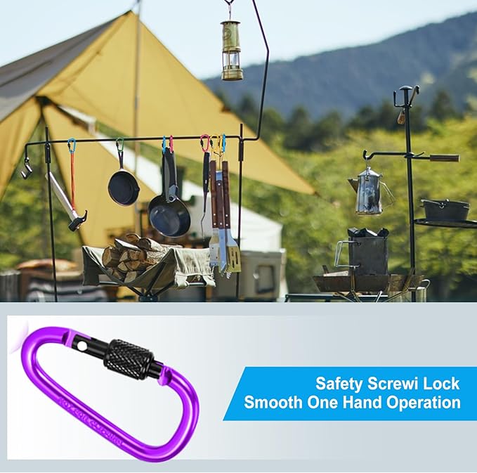 10 Pack Aluminum D Ring Key Rings Hiking Clips Locking Carabiner for Hiking Camping Fishing and Outdoor Use，Clips with Screw Gate Multicolored-StrideForce Fitness