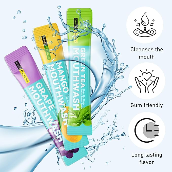 Mini Mouthwash Travel Size,Green Tea Flavor Portable Individual Travel Mouth Wash for Fresh Breath, Refreshing Long Lasting Gentle Oral Care Mouthwash Packs(Pack of 20)