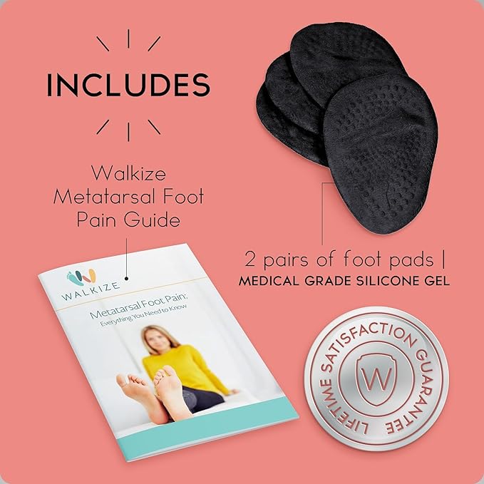 Walkize Metatarsal Pads Women | Heel Inserts for Women | Ball of Foot Cushions (2 Pairs Foot Pads) All Day Pain Relief and Comfort One Size Fits Shoe Inserts (Black)-StrideForce Fitness