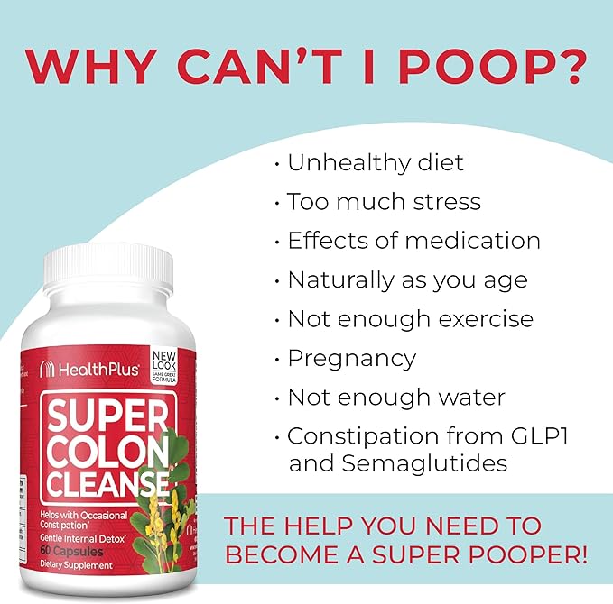 Health Plus Super Colon Cleanse 30 Day Supply of Gentle Gut Cleanse Detox, Psyllium Husk, Probiotics for Constipation Relief & Digestive Support, 120 Capsules-StrideForce Fitness