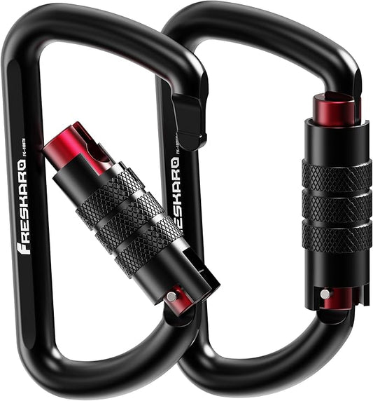 FresKaro 3inch 12kN-2698lbs Auto Locking Carabiner Clips, Solid D Shape, Heavy Duty 7075 Aluminum, Lightweight 1.09oz, Rust Proof, for Hammock, Hiking, Dog Leash, Keychain etc., Multi-Colors-StrideForce Fitness