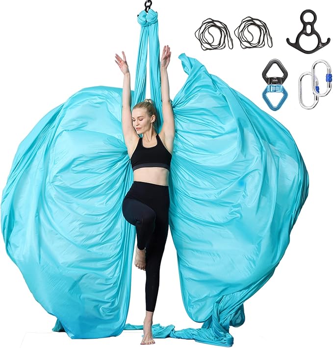 Aerial Silks Yoga Swing Set - 9/11 Yards Aerial Yoga Hammock Kit Anti-Gravity Flying for Fitness, Low/Non Stretch Nylon Tricot Fabric Hardware Included for Dance-StrideForce Fitness