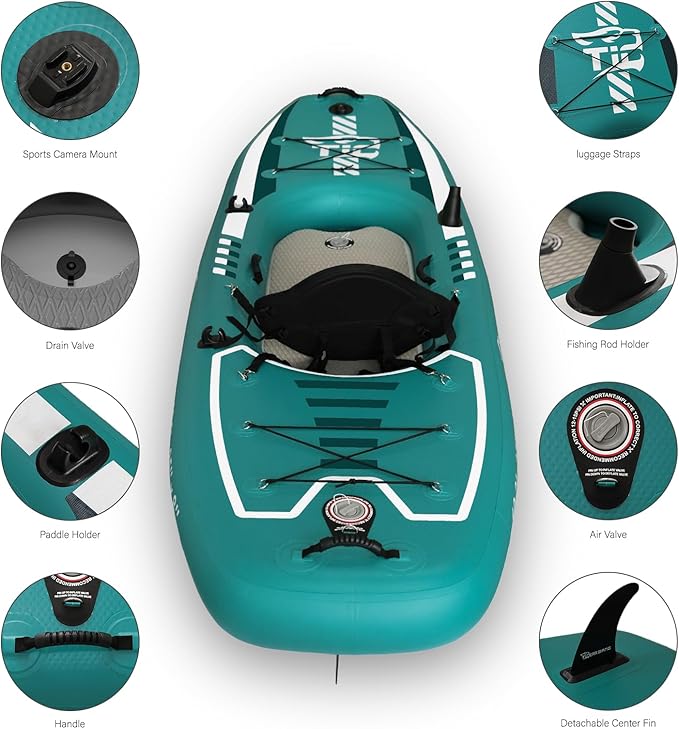 10.2'x35''x8'' Inflatable Kayak with Detachable Seat, SUP-Kayak Set Includes Hand Pump/Aluminum Oar/Backpack, Inflatable Boat for Adults/Kids | for Fishing, Touring-Green-StrideForce Fitness