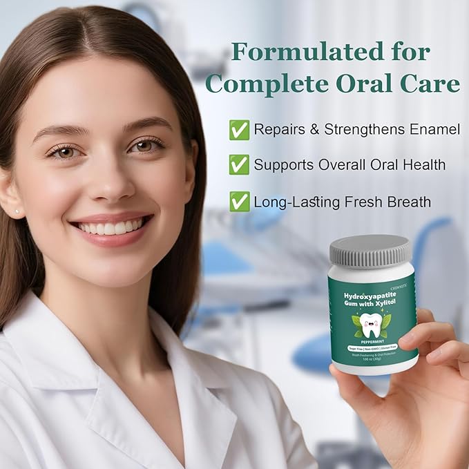 Remineralization Gum with Hydroxyapatite – Sugar-Free Xylitol Chewing Gum for Enamel Strength & Cavity Protection – 2 Pack