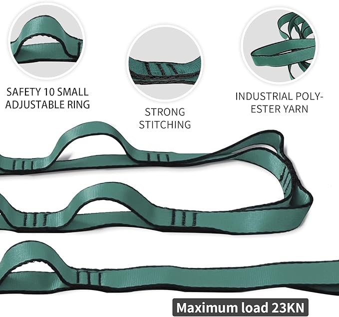 Aerial Yoga Hammock Daisy Chains Strap, Strong 22kN Adjustable with 10 Loops, No Stretch, Climbing Strap Nylon Chain Sling for Aerial Yoga,Swing, Hammock, Suspension, Exercise-StrideForce Fitness
