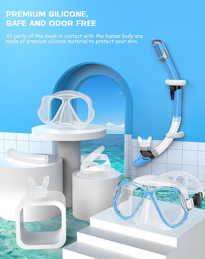 Greatever Dry Snorkel Set,Panoramic Wide View,Anti-Fog Scuba Diving Mask,Professional Snorkeling Gear-StrideForce Fitness