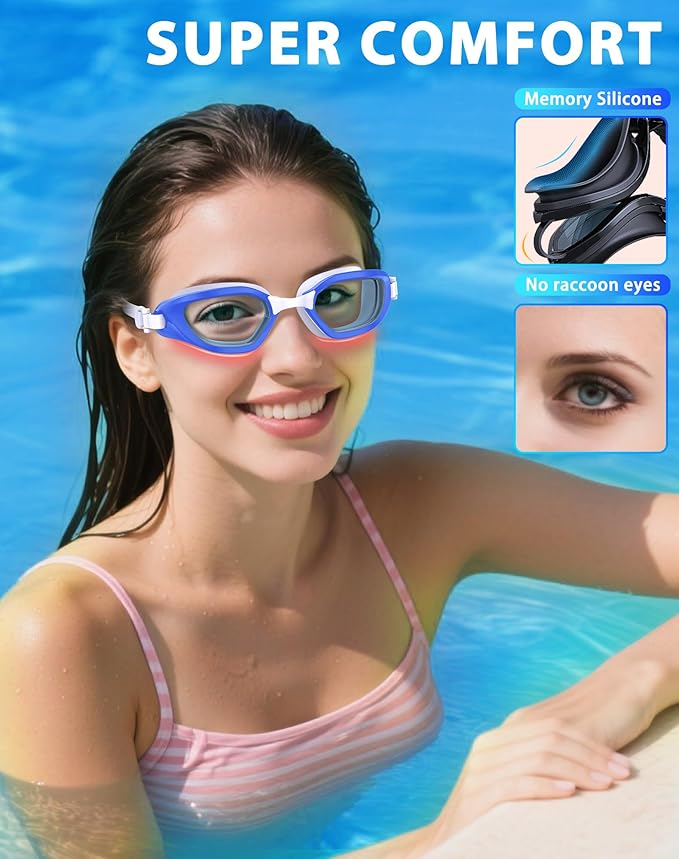 Swim Goggles, Unisex Adult Swimming Goggles Anti Fog Anti UV No Leakage Wide View for Men Women Youth-StrideForce Fitness