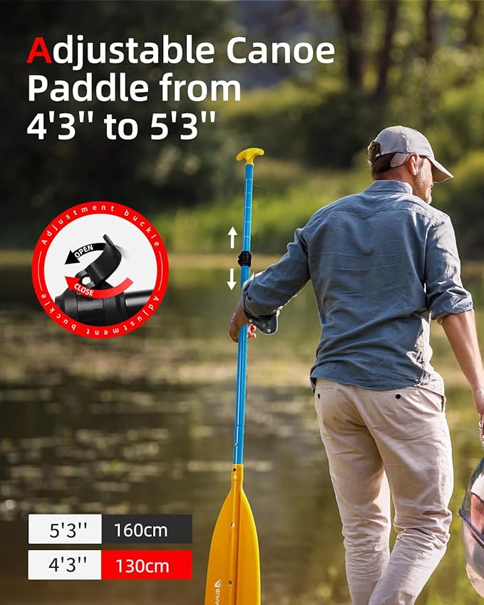 Abahub Adjustable Canoe Paddle Aluminum Shaft, 4'3''-5'3''/130cm-160cm, Floatable Oar for Canoeing Boating Kayaking-StrideForce Fitness