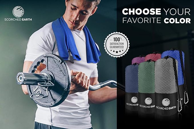 ScorchedEarth Microfiber Travel & Sports Towel Set - Quick Dry, Super Absorbent, Compact, Lightweight - for Camping, Backpacking, Hiking, Beach, Yoga, Swimming - Includes 2 Sizes + Carrying Bag & Clip-StrideForce Fitness