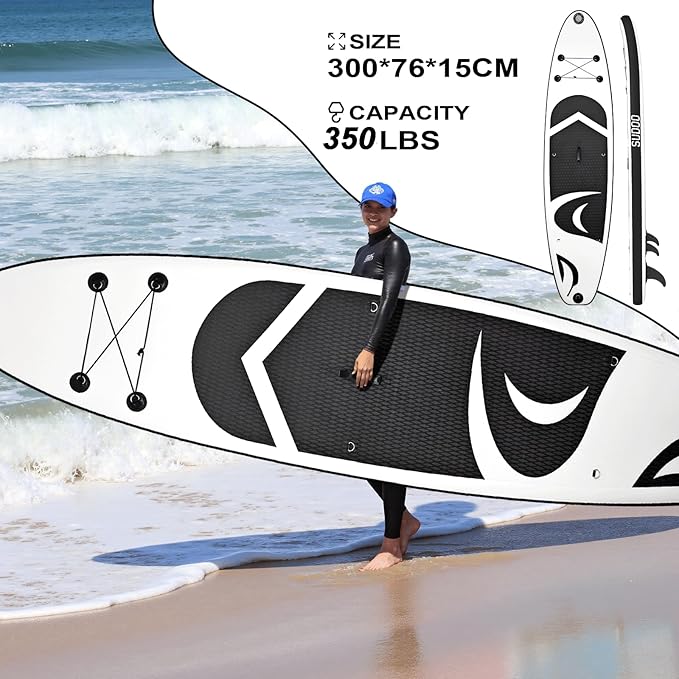Inflatable Stand Up Paddle Board 10‘x30‘‘- Ultra-Light SUP with Backpack, Pump, Paddle, Coil Leash, 3 Fins, Repair Kit, Stable Design, Non-Slip EVA Deck for Adults & Youth-StrideForce Fitness