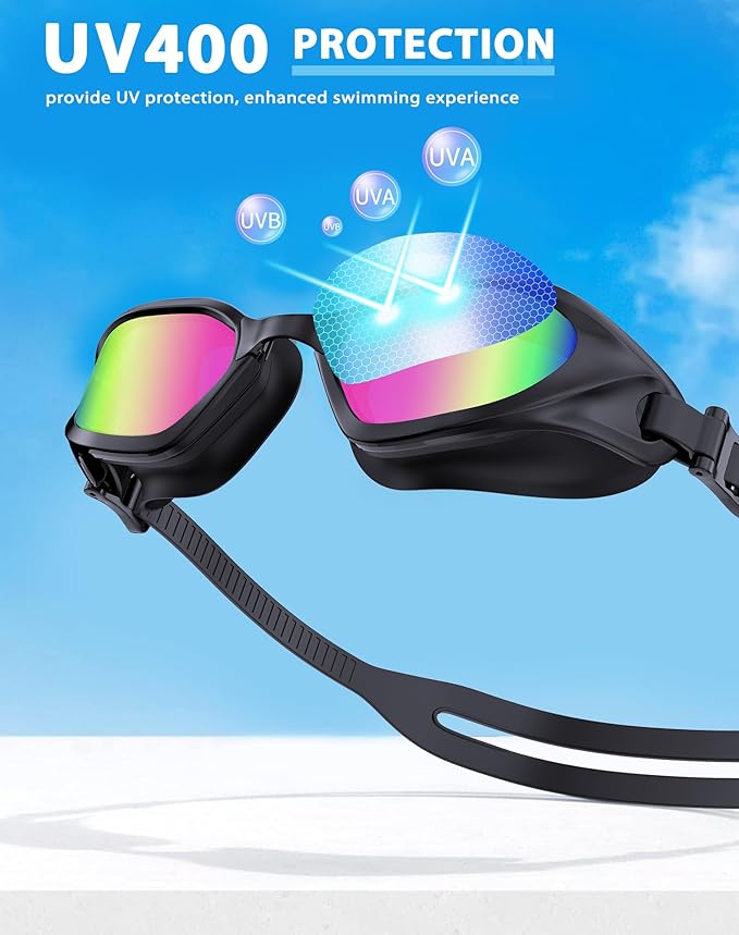 Swim Goggles, Unisex Adult Swimming Goggles Anti Fog Anti UV No Leakage Wide View for Men Women Youth-StrideForce Fitness