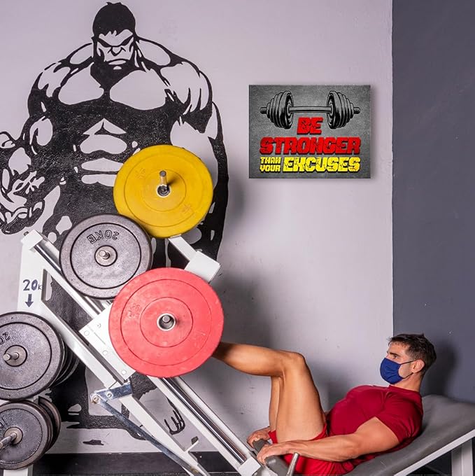 Gym Quotes Wall Art,Inspirational Workout Wall Decor,Be Stronger Than Your Excuses Canvas Wall Art for Home Gym Exercise Fitness Room-StrideForce Fitness