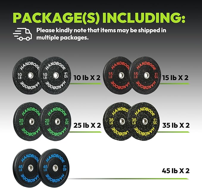 2-Inch Bumper Plates High Bounce, Olympic Weight Plate Set 45/100/160/190/260/300lb, Barbell Weight Plates Set for Home Gym, Colored Weights Rubber Strength Training Plate for Weight Lifting-StrideForce Fitness