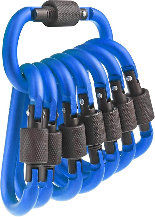 10 Pack Aluminum D Ring Key Rings Hiking Clips Locking Carabiner for Hiking Camping Fishing and Outdoor Use，Clips with Screw Gate Multicolored-StrideForce Fitness