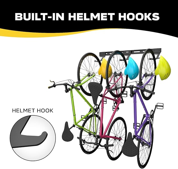 Bike Storage Rack Wall Mount Bike Rack | Steel Bike Mount Wall | Adjustable Bike Hangers for Garage (6 Bike Rack)-StrideForce Fitness