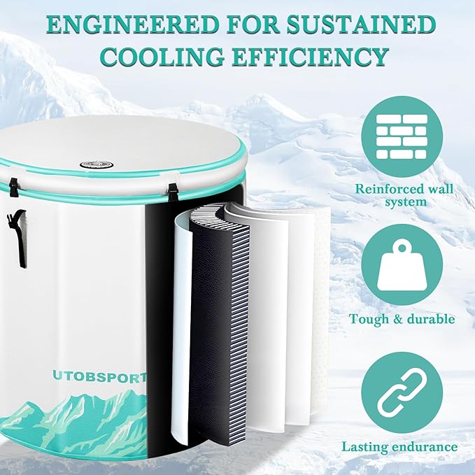 Inflatable Ice Bath Tub Cold Plunge Pod for Athletes Recovery BathTub with Lid, Water Chiller Compatible - Outdoor & Indoor, Circle L -126 Gallons/Outside Size 36"x36"x39" Mint Green-StrideForce Fitness