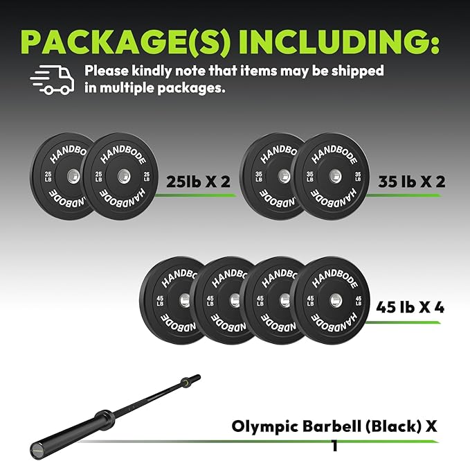 Olympic Bumper Plates Set 2 Inch, 10-55 lbs Rubber Weight Plates with 45 lb (20kg) Black/Silver Barbell, Strength Training & Weight Lifting for Home Gym-StrideForce Fitness