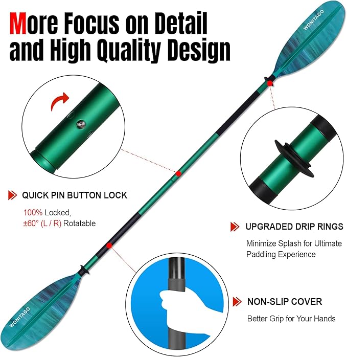 Kayak Paddle with Aluminum Shaft and Reinforced PP Blade, Floating Kayak Oar for Kayaking Canoeing and Boating, 220 cm/86 inches - 230 cm/90 inches-StrideForce Fitness