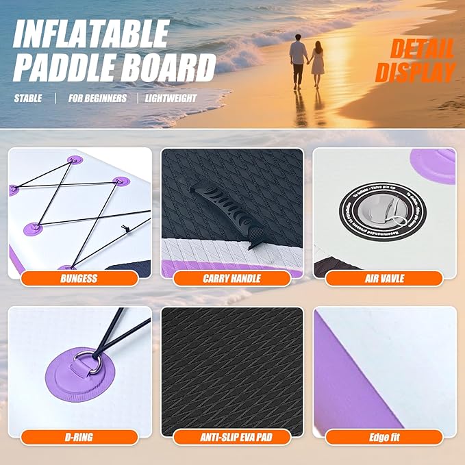 10' Inflatable Stand Up Paddle Board, Ultra-Light Wide Yoga Board for All Skill Levels with Premium SUP Paddleboard Accessories, 84L Waterproof Bag, Non-Slip Comfort Deck for Youth & Adults-StrideForce Fitness