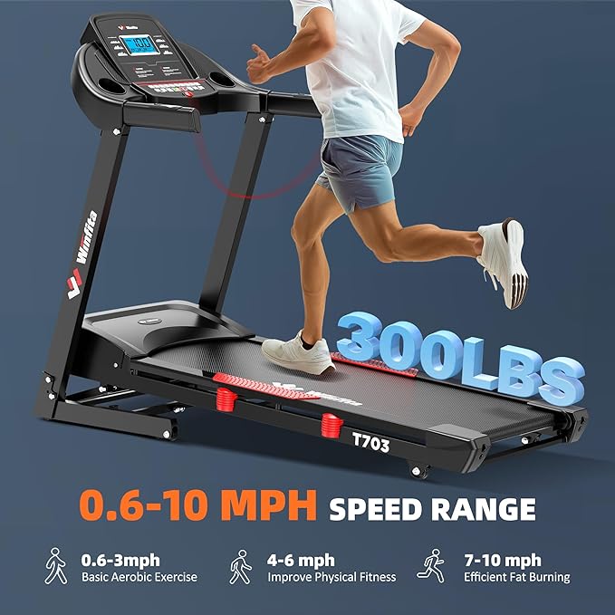 Treadmill with Incline, 300 LBS Capacity, 8 MPH or 10 MPH Speed, Bluetooth, App, Pause Function, Folding Treadmills for Home with 64 Programs, 17'' or 18'' Wide Belt, Heart Rate, BMI Detector-StrideForce Fitness