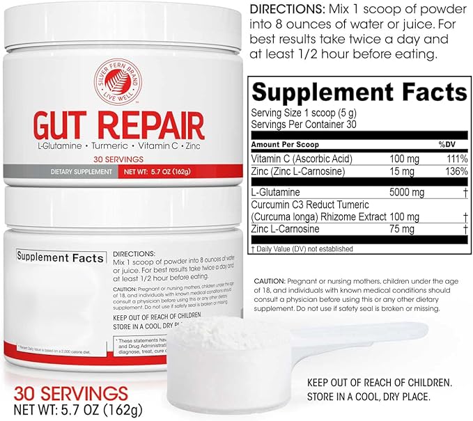 Silver Fern Gut Repair - Digestive Health Supplement Powder L-Glutamine, Curcumin, Zinc, Ascorbic Acid Blend-StrideForce Fitness