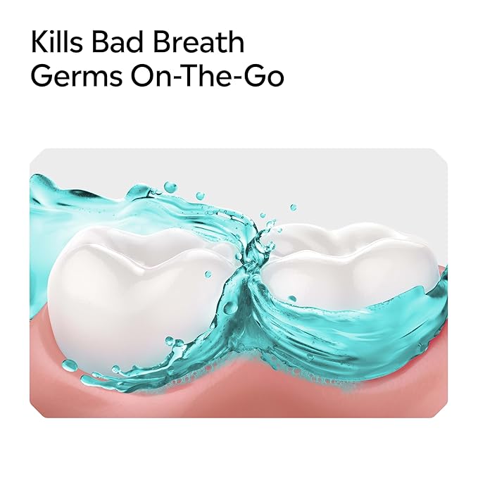 Listerine On-The-Go Cool Mint Alcohol Free Mouthwash Packets, Oral Rinse in Individual Packets Kills Bad Breath Germs, Less Intense Taste, Cool Mint Flavor, Mini Travel Size, 0.33 fl oz. Pack of 5
