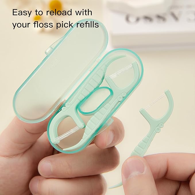 White Mint Dental Floss Picks, 2 Portable Travel Cases (10 Picks) 65 Refills, Double-Line Flossers for Tight Teeth, Fresh Breath, Plaque Removal, On-The-Go Oral Care