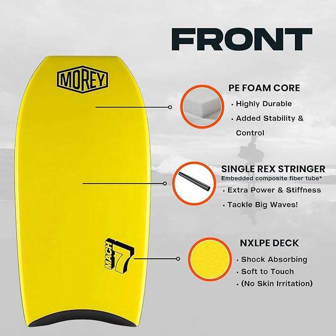 MOREY® Mach 7, Pro Bodyboard; Body Boards for Beach, Embedded Rod for Durability, Engineered with HDPE Slick Bottom for Speed (2025 Model)-StrideForce Fitness
