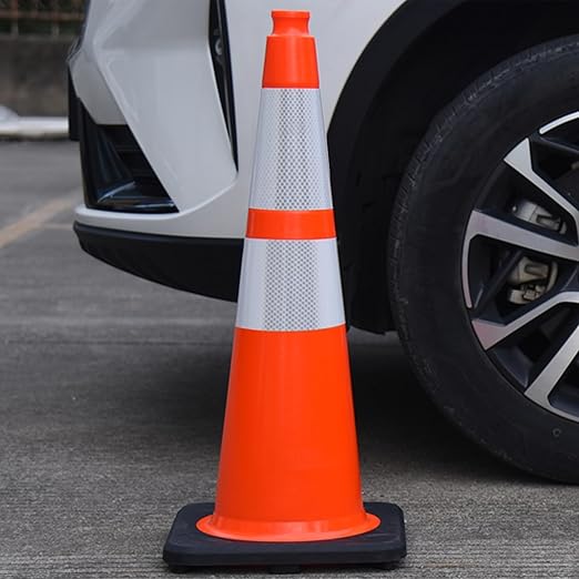 OrangeStar 28 Inch Orange Traffic Cones 8-Pack, Heavy Duty PVC Safety Cones with 2 Reflective Collars, Weighted Base for Highway, Roadwork, Construction, Warehouse Safety, Parking Lots-StrideForce Fitness