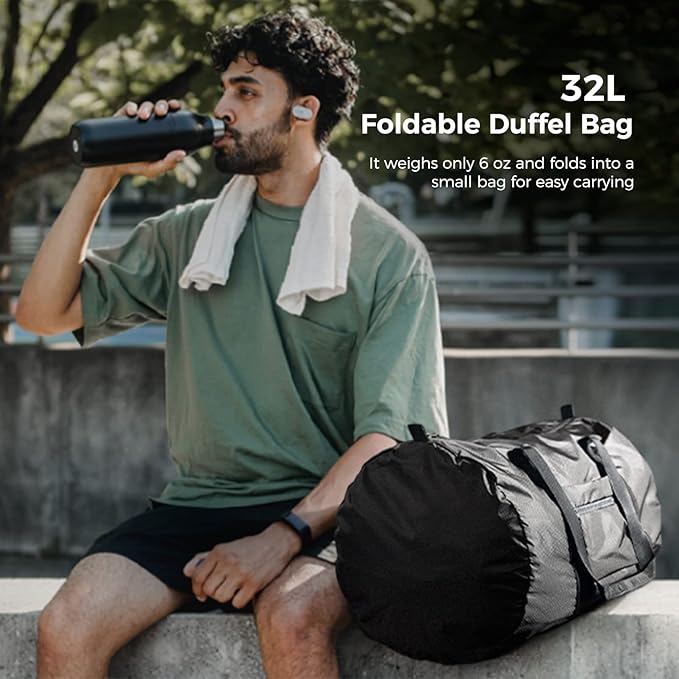 pack all Lightweight Travel Duffel Bag, Water-Resistant Sports Gym Bag, 32L Foldable Weekender Bag for Fitness, Hiking and Camping (Black)-StrideForce Fitness