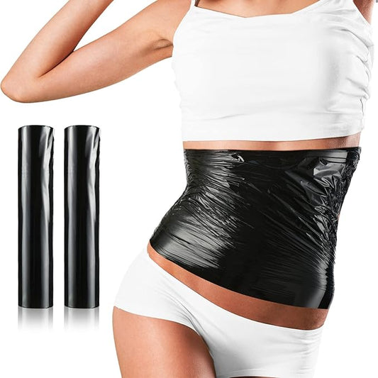 60 Meters Black Osmotic Plastic Body Wrap, Workout and Sweat Enhancer Stomach Wrap Body Wrap Film Applicator Power Wrap(2 Rolls)-StrideForce Fitness