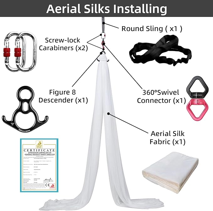 PRIOR FITNESS Aerial Silks Kit Colorful 9/15/20 Yards 40D Nylon Fabric Hammock Set With Hardware & Guide for All Levels Of Aerial Yoga Practice and Acrobatic Flying For Adults Aerial silk-StrideForce Fitness