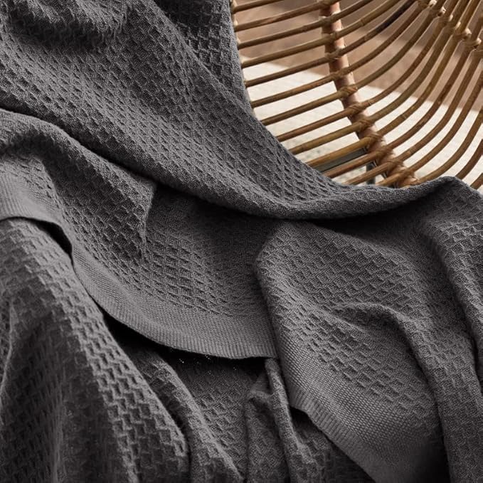 Bedsure 100% Cotton Blanket King Size for Bed - Breathable and Soft, Waffle Weave Blanket for Summer, Thick Cozy Fall Blankets for Women Gift, Dark Grey, 104x90 inches-StrideForce Fitness