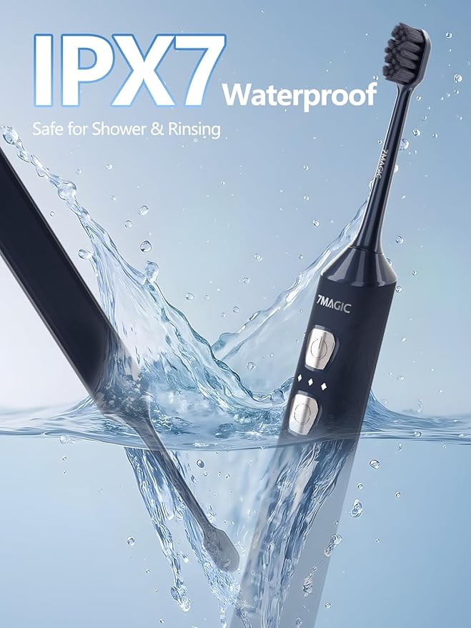 7MAGIC Sonic Electric Toothbrush for Adults and Kids - Up to 180 Days Runtime, 42000 VPM Powered Toothbrush, 5 Modes & 3 Intensities for Sensitive Teeth & Braces, Includes 8 Brush Heads, Navy Blue