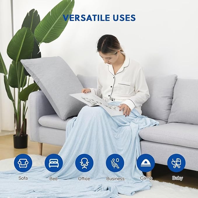 HOMFINE Cooling Blankets for Hot Sleepers - Summer Blanket Thin Lightweight Breathable Soft Double Side Enhanced Cooling for Bed Couch Sofa, Keep Cool for Night Sweats (Light Blue, 90 x 90 inches)-StrideForce Fitness