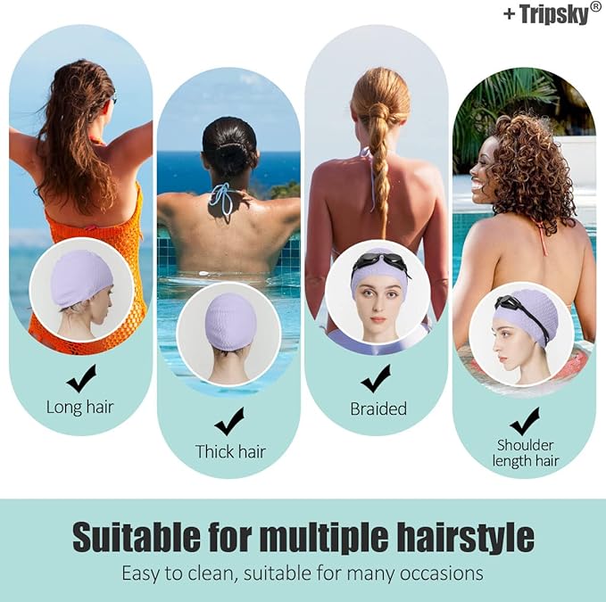 Tripsky Silicone Swim Cap,Comfortable Bathing Cap Ideal for Curly Short Medium Long Hair, Swimming Cap for Women and Men, Shower Caps Keep Hairstyle Unchanged…-StrideForce Fitness