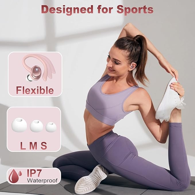 Wireless Earbuds Sport, Bluetooth 5.4 Headphones with Earhook, 2025 Hi-Fi Stereo Over Ear Buds, 50H Earphones with 4 ENC Noise Canceling Mics, IP7 Waterproof Headset for Running Workout (Android/iOS)-StrideForce Fitness