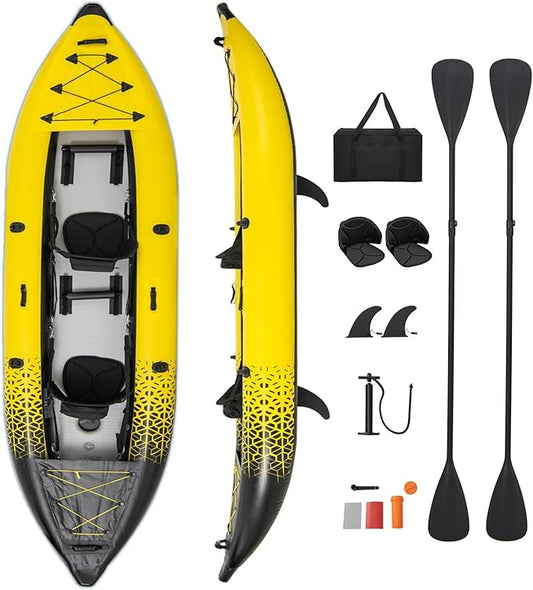 S AFSTAR Inflatable Kayak, 2 Person Canoe with 507 lbs Capacity, Drop-Stitch Floor, All Accessories & Carry Bag, 12.5 ft Large Sit in Tandem Kayak for Fishing, Camping & Exploring for Adults-StrideForce Fitness