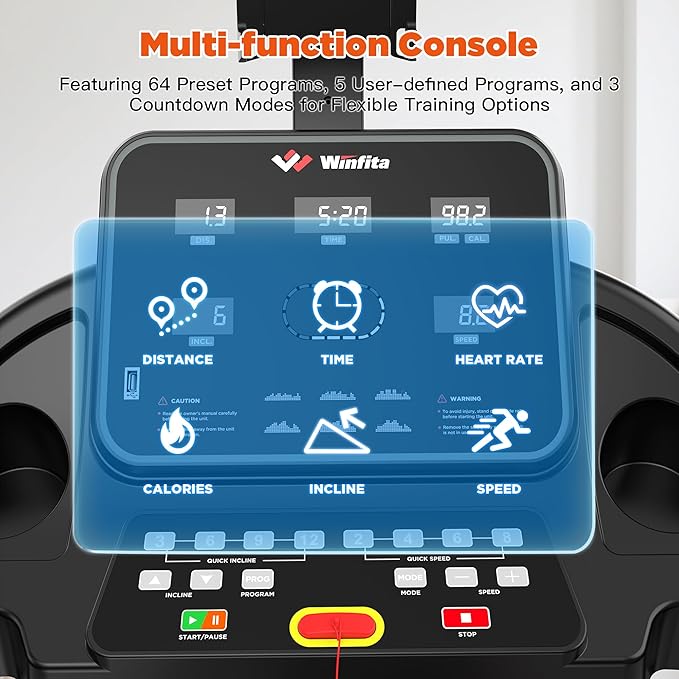 Treadmill with Incline, 300 LBS Capacity, 8 MPH or 10 MPH Speed, Bluetooth, App, Pause Function, Folding Treadmills for Home with 64 Programs, 17'' or 18'' Wide Belt, Heart Rate, BMI Detector-StrideForce Fitness