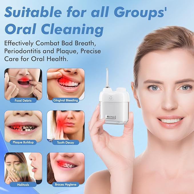 Portable Water Flosser for Travel, Mini Water Flosser with 3 Cleaning Modes, Foldable Water Tank, Long Battery Life & IPX7 Waterproof, Ideal for Orthodontic Patients and Braces Wearers