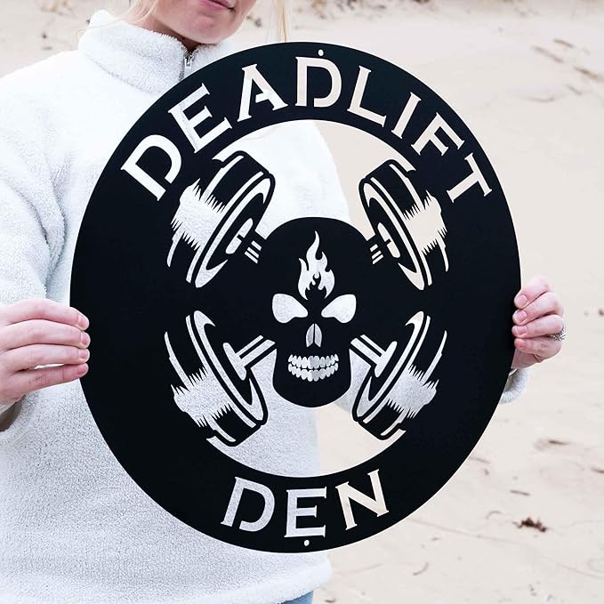 Custom Metal Skull Barbell Gym Name Sign, Dead Lift Den Workout Room Wall Art, Personalized Home Gym Sign, Custom Gym Decor, Workout Garage-StrideForce Fitness